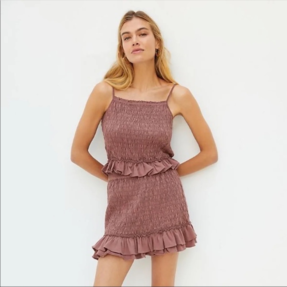 NEW Anthropologie forever that girl smocked skirt brown set